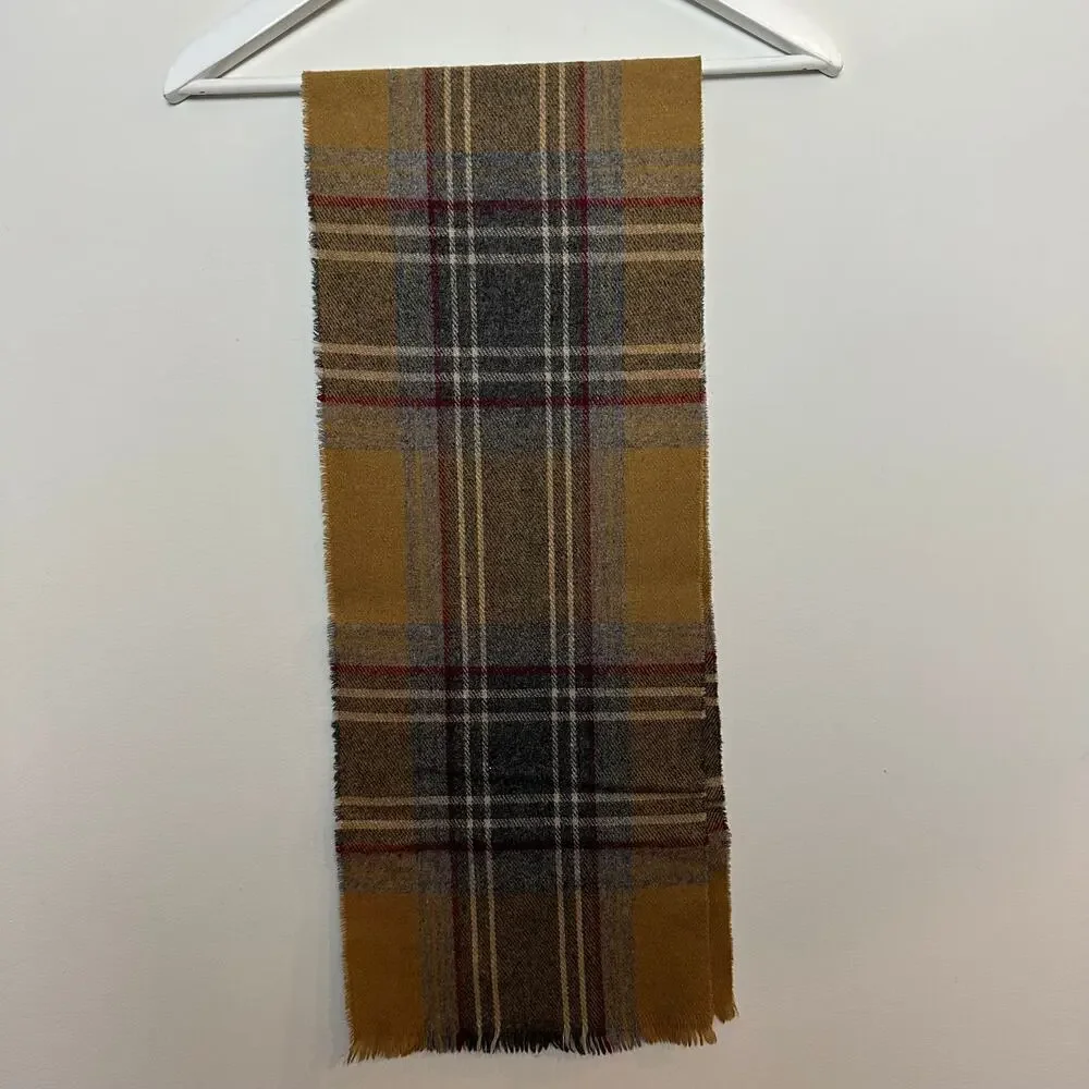 Vintage 1970s Christian Dior Plaid Scarf Brown Grey Burgundy Tartan